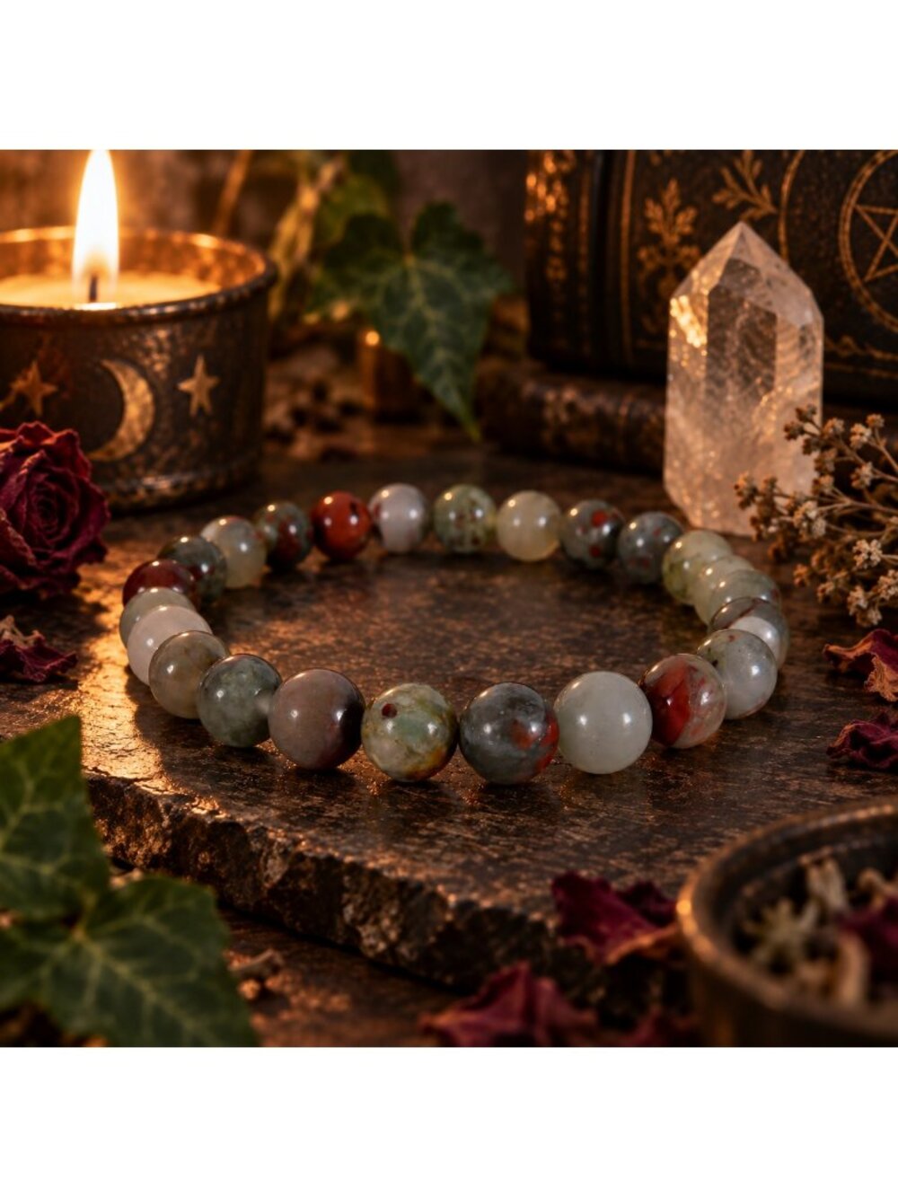 Natural African Bloodstone Crystal 8mm Stretch Bracelet